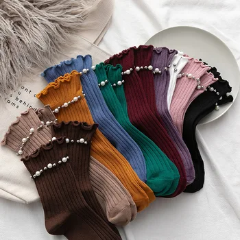 1 пара новых Носков Женские Японские Милые Деревянные Ушные Жемчужные Хлопковые носки для милой девушки, удобные носки японской моды