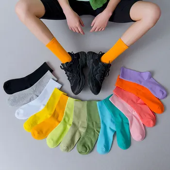 1 пара цветных чулок Детские Японские модные чулки Ins средней длины Летние Корейские женские носки с ворсом карамельного цвета