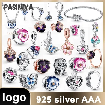 2022 Brand New 925 Sterling Silber Frühling Pansy Bow Charm Charm für Original Pandora Armband Frauen Schmuck DIY