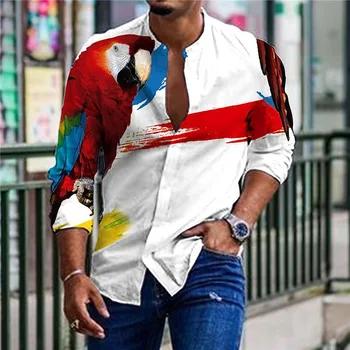 2023 мужская рубашка с цветочным узором в виде попугая, повседневная гавайская рубашка, модный тренд весны и лета, новая горячая распродажа
