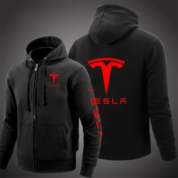 2023 Новые мужские толстовки с логотипом Tesla, классические однотонные толстовки, весенне-осенний популярный хлопковый пуловер на молнии с капюшоном, простые пальто