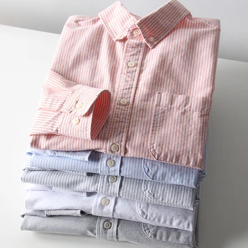 2023 осенние хлопковые Оксфордские мужские рубашки в полоску, деловые Повседневные топы с длинным рукавом Regular Fit, простые в уходе, мужские с карманом C104