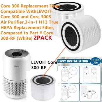 2ШТ Core 300-RF Замена 3-в-1 H13 True HEPA Фильтр Совместим с LEVOIT Core 300 и Core 300S Очиститель воздуха Белый