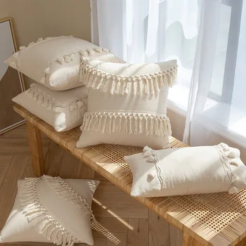 45 * 45 см Чехлы на подушки из чешского полиэстера в богемном стиле, льняные однотонные бежевые Декоративные наволочки Для дивана, украшения для дома