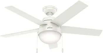 Fan Company, 59266, 46-дюймовый потолочный вентилятор Anslee Fresh White со светодиодной подсветкой и вытяжной цепью