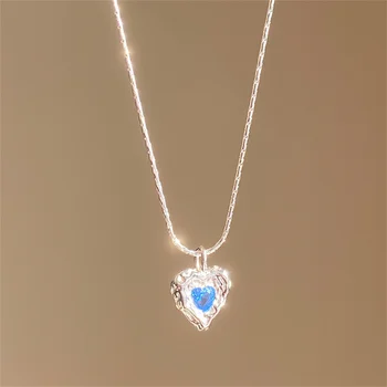 INS Нерегулярное ожерелье Love для женщин, модное серебряное ожерелье с подвеской из синего кристалла, простой подарок для женской вечеринки, ювелирные изделия