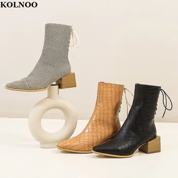 Kolnoo Ручной работы, новые Элегантные женские ботильоны с квадратным носком, большие размеры 34-47, повседневная одежда, модельные ботинки, вечерняя мода, Сексуальная обувь