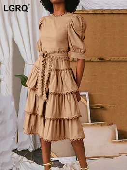 LGRQ Элегантная юбка для торта 2023, Новое Модное Роскошное Кружевное Длинное платье с завышенной талией, женская мода Высокого качества 19J5620
