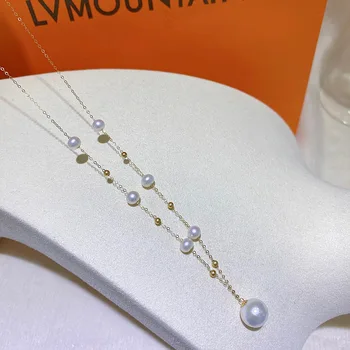 SMILE Из настоящего золота 18 Карат, ожерелье из натурального пресноводного жемчуга Au750, ожерелье с подвеской из белого жемчуга, ювелирный бутик для женщин, подарок X0049