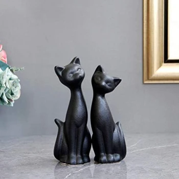 Абстрактная скульптура животного Пара Керамический Орнамент Черная Статуэтка Украшения для гостиной Ремесла 2шт