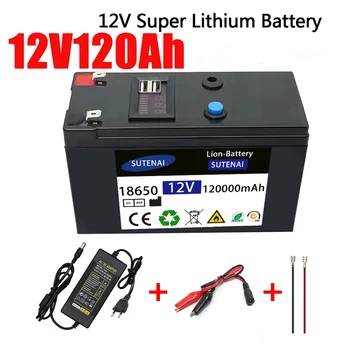Аккумулятор 12 В, 120Ah, 18650, литиевый аккумулятор, аккумуляторная батарея для солнечной энергии, аккумулятор для электромобиля + зарядное устройство 12.6v3A