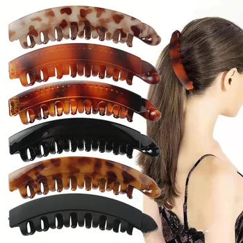 Аксессуары для укладки волос в корейском стиле, заколки-бананы для женщин, винтажный держатель для конского хвоста, Леопардовые заколки для волос, инструменты