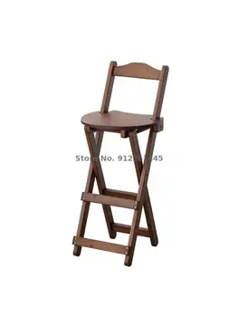 Барный стул со спинкой, складной высокий стул для гостиной, барный стул из массива дерева, современный простой бытовой Ресторанный барный стул