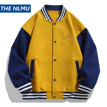 Бейсбольная куртка в стиле пэчворк, мужская уличная одежда в стиле хип-хоп, полосатая университетская куртка Harajuku, повседневная куртка-бомбер, пальто для колледжа, мужская одежда