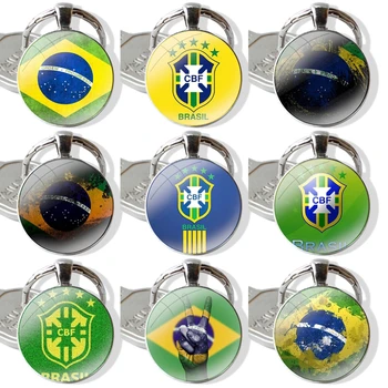 Бразилия Бразильский флаг Стеклянный Кабошон Брелок Подвеска Автомобильные Брелки Ручной Работы