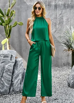 Весна 2023 года Элегантные Шикарные однотонные Широкие комплекты брюк без рукавов Повседневная модная Свободная офисная женская одежда Комплект из двух предметов