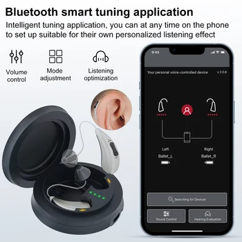 Высококачественный слуховой аппарат Bluetooth, аудиоусилитель, устанавливаемый в ухо, слуховой аппарат с интеллектуальным шумоподавлением с проверкой приложения
