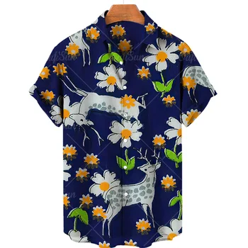 Гавайская мужская рубашка с 3D животным принтом, повседневная рубашка на пуговицах, свободный топ в американском стиле, 2023 г.