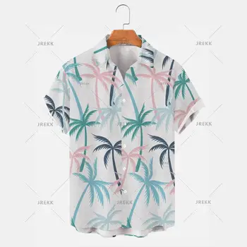 Гавайская мужская хлопчатобумажная рубашка с коротким рукавом и принтом, пляжный модный топ с лацканами из кокосовой пальмы, Новинка 2023 года Для мужчин, одежда с цветочным рисунком