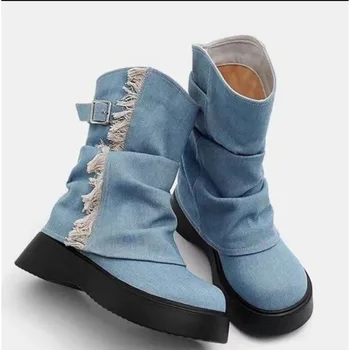 Демисезонные короткие ботинки на толстом каблуке, Новые женские винтажные ботинки в западном стиле, ковбойские ботинки для студенток, ботильоны y2k, женская обувь