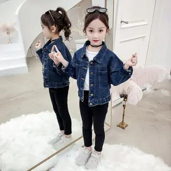 Детская одежда Джинсовая куртка для маленьких девочек с отложным воротником, однобортный Весенне-осенний Корейский топ 2023, модный 5-12 лет