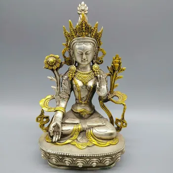 Древнетибетский буддизм Серебро Позолота Бодхисаттва Кван-инь Дролма Будда Медная статуя