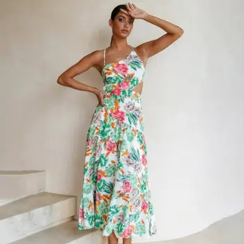 Дышащее Стильное женское Летнее Свободное Повседневное платье с цветочным рисунком, Удобное летнее платье, Модная одежда для отдыха.