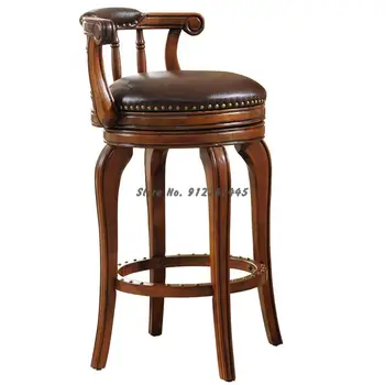 Европейский барный стул из массива дерева, американский бытовой барный стул с высокой спинкой, вращающийся барный стул, барный стул, барный стул