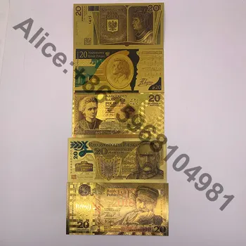Еще 100 штук цветных банкнот из золотой фольги 20 PLN для коллекции Partriotism Poland Crafts