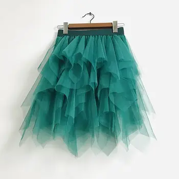 Женская сетчатая юбка из тюля для взрослых с эластичной высокой талией, многослойное плиссированное пляжное бальное платье, женская юбка Миди, Летние женские тюлевые сетчатые юбки