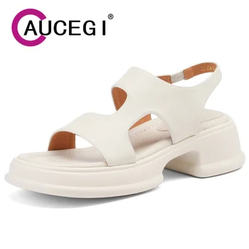 Женские босоножки Aucegi, лето 2023, Дышащая элегантная пляжная обувь на платформе и толстом каблуке в стиле ретро с круглым носком в опрятном стиле