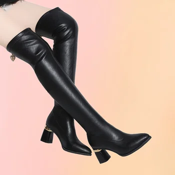 Женские зимние ботинки Теплые и удобные нескользящие водонепроницаемые длинные ботинки Модные женские ботинки на высоком каблуке Zapatos De Mujer Botas