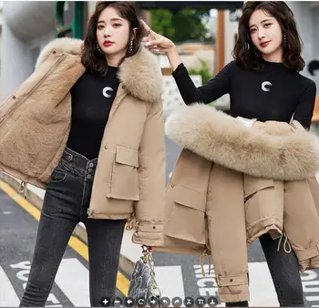 Женские парки зимние женские холодные пуховики куртки для женщин 2023 Корейские короткие Плюшевые кроличьи меха хлопчатобумажная одежда пальто rarf