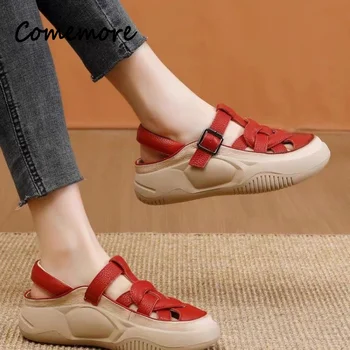 Женские сандалии Comemore в римском стиле на танкетке и платформе, женские повседневные сандалии, женская спортивная обувь, удобная летняя дышащая обувь 2023 года на плоской подошве 40 см