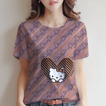 Женские футболки с принтом Hello Kitty, милая женская футболка с героями мультфильмов, повседневная модная Женская футболка с графическим рисунком, футболка, тройник