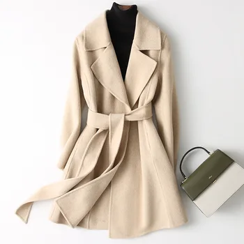 Зимний женский новый двусторонний модный топ из кашемира 2023 года, женское шерстяное пальто средней длины средней длины высокого класса