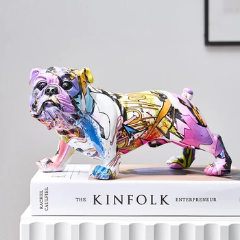 Искусство Мода всплеск цвета Креативный Цвет Статуя Бульдога Ремесла Простые Креативные Раскрашенные Граффити Украшения для собак в гостиной