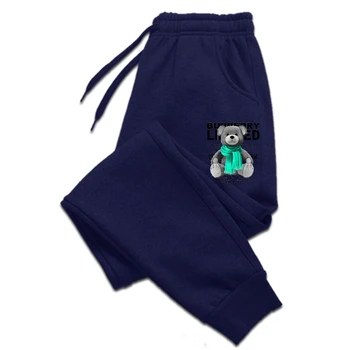 Кавайный медведь в зеленом шарфе, мужские брюки, винтажные дышащие мужские брюки, высококачественные повседневные мужские брюки Harajuku Cot