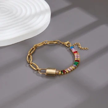 КАТАРСКИЙ браслет из нержавеющей стали для женщин с висячим замком, Разноцветные Регулируемые браслеты с кубическим цирконием, женские свадебные украшения, подарки
