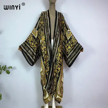 Кимоно WINYI с классическим рисунком, пляжная одежда с принтом для женщин, богемный кардиган, кимоно в стиле бохо, макси, праздничное кимоно для вечеринок