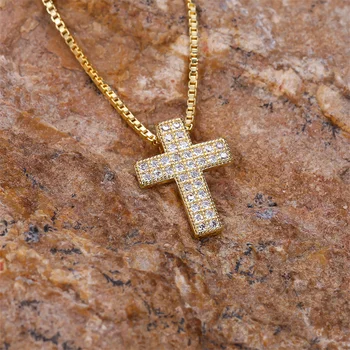 Классическое ожерелье с подвеской в виде креста из белого Циркона, Роскошные ожерелья с маленькими круглыми камнями из кристаллов Для женщин, Модные украшения на цепочке из золота