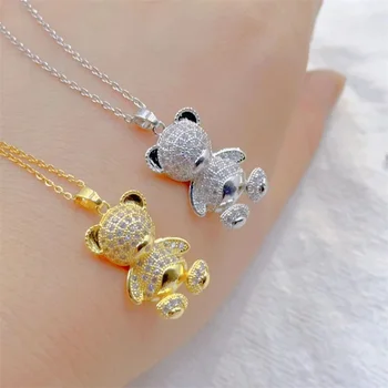 Классическое ретро-легкое роскошное ожерелье с милым медведем, модные изысканные украшения с микро-инкрустацией, цепочка для ключиц из нержавеющей стали