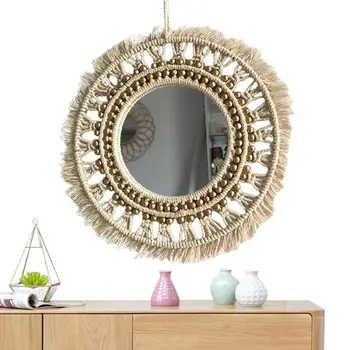 Круглое настенное зеркало Макраме, настенное зеркало для макияжа, настенное круглое зеркало для туалетного столика в ванной комнате, гостиной, спальне, прихожей