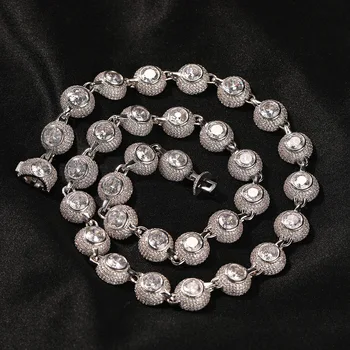 Круглый цинковый сплав Внутри, Chian Bling, Покрытые льдом Латунные цепочки, ожерелье, модные украшения в стиле Хип-хоп Рэп BN127