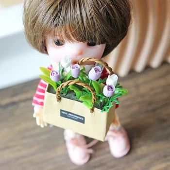 Кукольный домик в миниатюре, мини-имитация бумажного пакета с цветком тюльпана, украшение для кукольных аксессуаров BJD OB11, игрушка