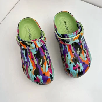 Летние женские сандалии, домашние тапочки на платформе 8 см, Водонепроницаемая садовая обувь на наклонном каблуке из ЭВА, Женские пляжные сандалии 2023 г.