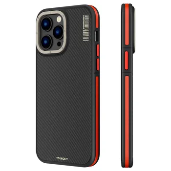 Магнитный чехол Youngkit серии Kevlar для Iphone pro 15 Pro с металлическим кольцом для камеры, обернутым по краю, для iPhone 15 pro max Case