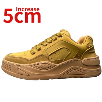 Модная мужская обувь Ins, весенне-осенняя модная спортивная повседневная обувь пшенично-желтого цвета, туфли на толстой подошве, белые туфли на 5 см выше
