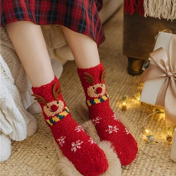 Модные коралловые бархатные носки, креативные рождественские носки средней длины, женские зимние утолщенные теплые носки, рождественские подарки для любимых мам