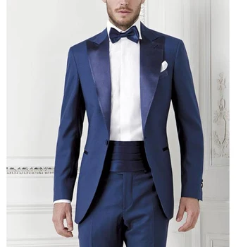 Модные мужские костюмы, смокинг для жениха, пиджак, брюки с лацканами, свадебный комплект из 2 предметов, приталенный деловой комплект Homme Costume